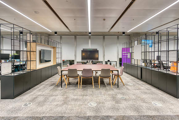New LED lighting over meeting area