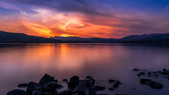 Sunset over Windermere and the Langdales